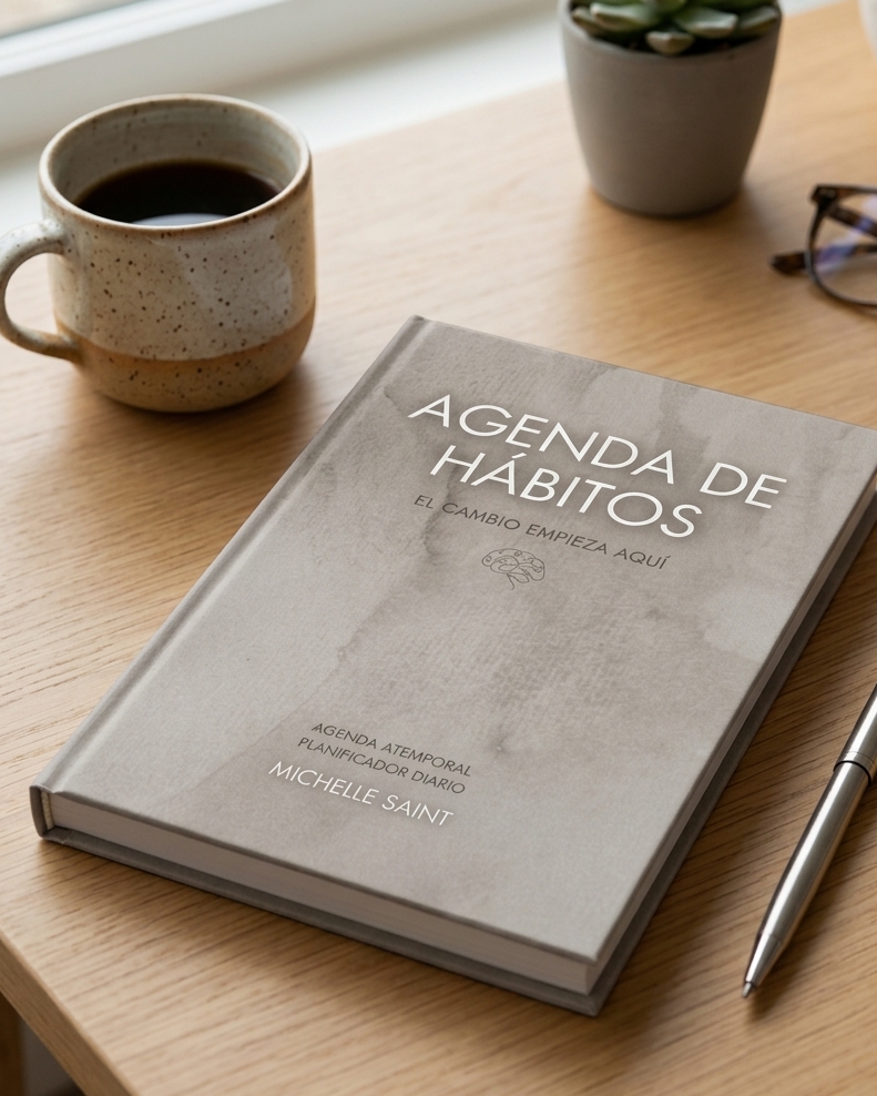 Agenda de Hábitos de Michelle Saint sobre una mesa de madera